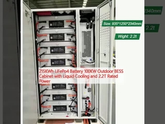 215KWh LiFePo4 batteria 100KW gabinetto BESS esterno con raffreddamento liquido e potenza nominale di 2,2T